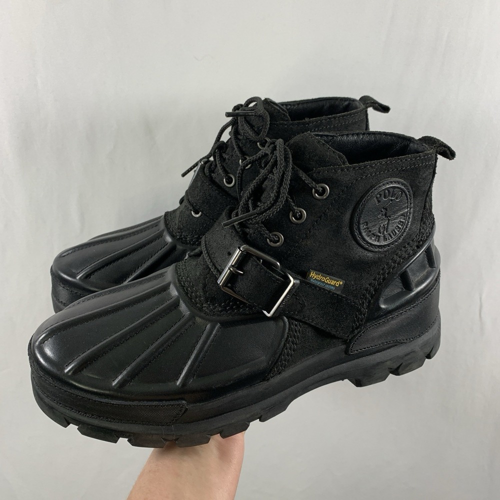 Polo Ralph Lauren Mens Oslo Low Boots Size 8.5 Black Leather Waterproof Duck